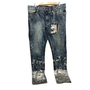 Heritage by America Blue Denim Jeans Silver Paint Splatter Mens 38x34 NWT